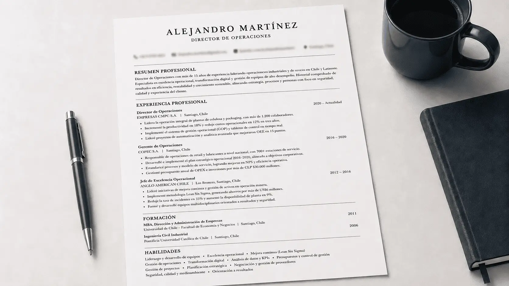 CV estratégico sobre escritorio